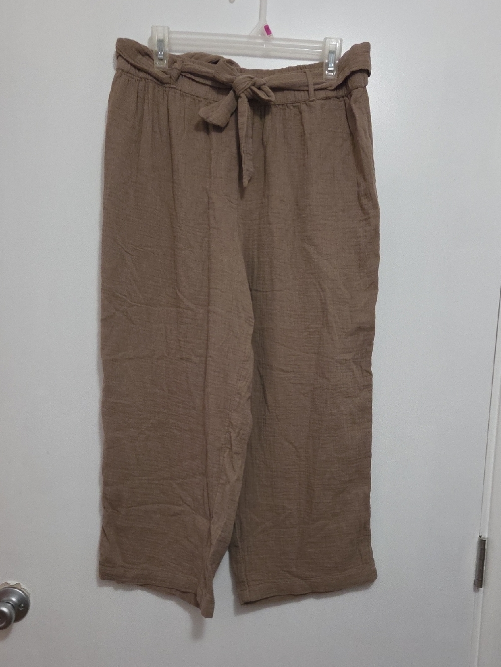 Casa Cabana Relaxed Tie-Waist Crop Pants Brown Medium